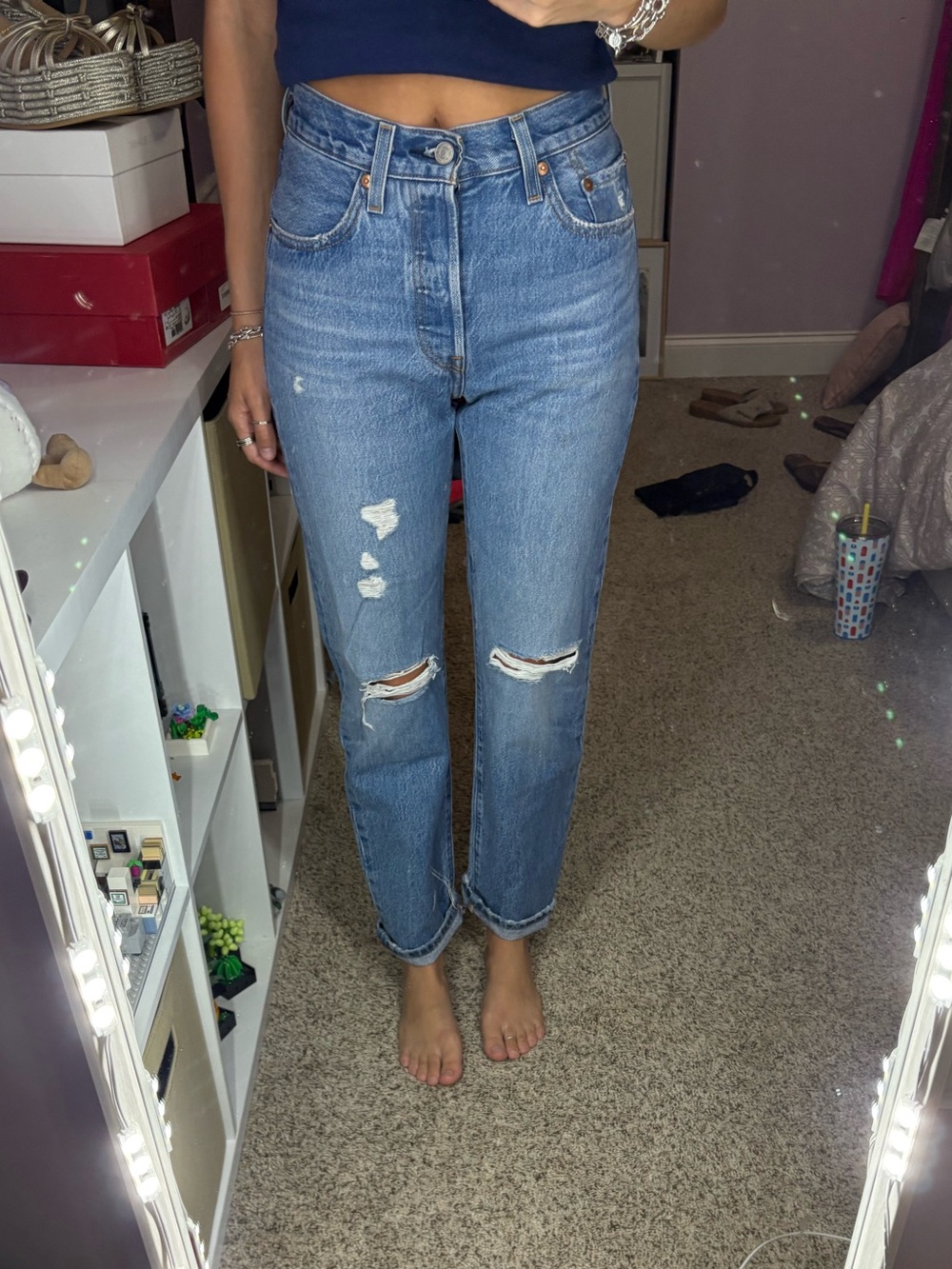 Levi's Medium Blue Straight-Leg Distressed Jeans